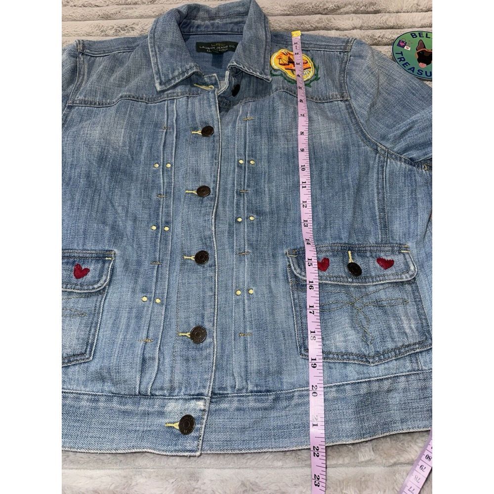 LRL Ralph Lauren Jacket XL Blue Denim Cotton Trucker Patchwork Hearts Libra Vine - Picture 9 of 15